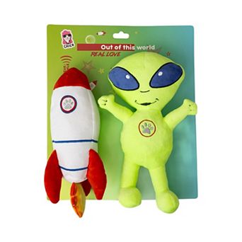 Space Alien & Rocket Plush Dog Chew Toy Gift Set
