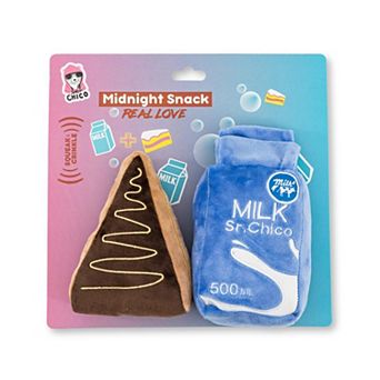 Cake Slice & Milk Midnight Snack Plush Dog Chew Toy Gift Set