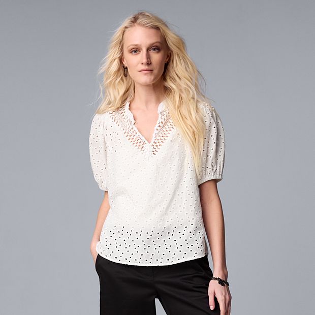 Women's Simply Vera Vera Wang Eyelet Button-Down Blouse