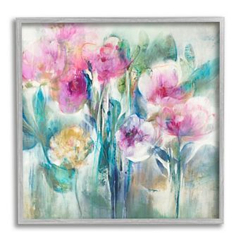Stupell Home Decor Abstract Flowers Cascading Silver Finish Framed Wall Art