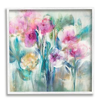 Stupell Home Decor Abstract Flowers Cascading White Finish Framed Wall Art