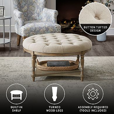 Martha Stewart Cedric Button Tufted Upholstered Ottoman