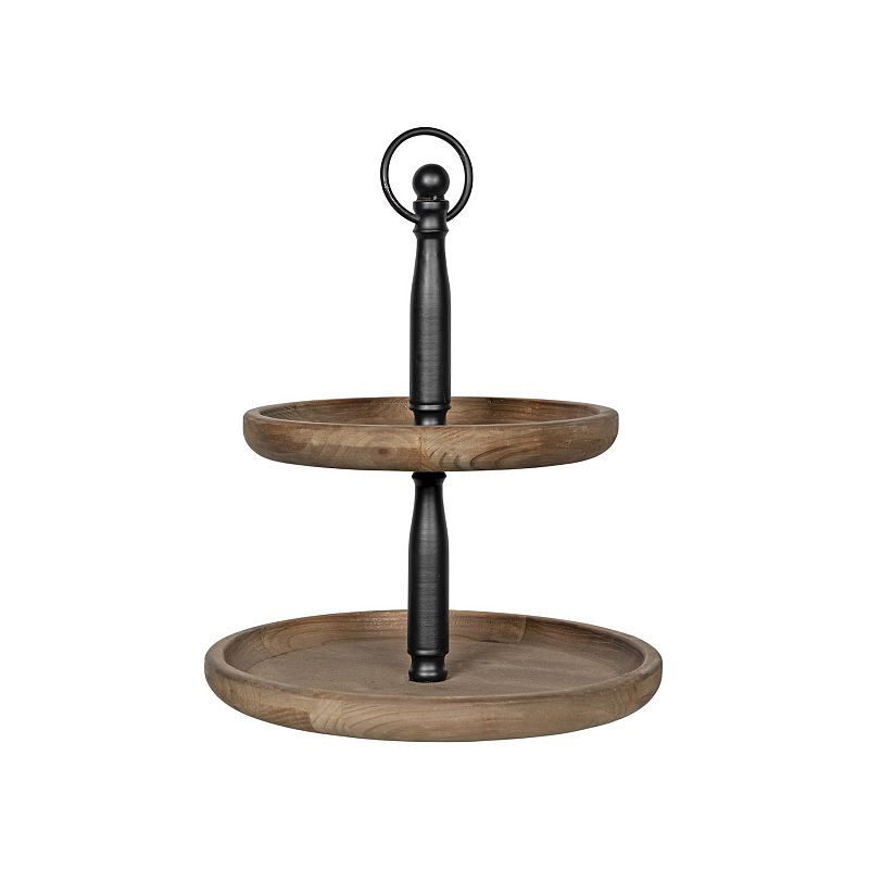 Stratton Home Decor 2-Tiered Wood & Black Metal Decorative Tray Stand Floor