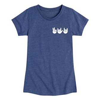 Girls 7-16 "Peace Love Rock" Hands Graphic Tee