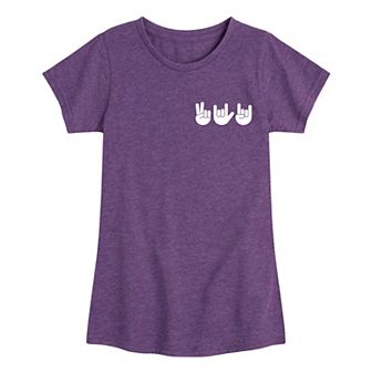 Girls 7-16 "Peace Love Rock" Hands Graphic Tee