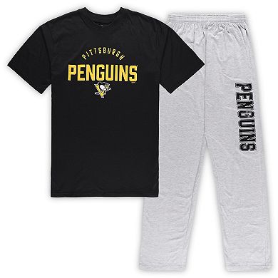 Men's Pittsburgh Penguins Black/Heather Gray Big & Tall T-Shirt & Pants Lounge Set