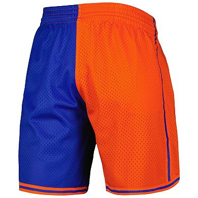 Men's Mitchell & Ness Blue/Orange New York Knicks Hardwood Classics 1996 Split Swingman Shorts