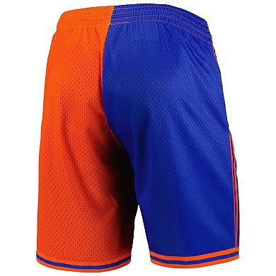 Men's Mitchell & Ness Blue/Orange New York Knicks Hardwood Classics 1996 Split Swingman Shorts