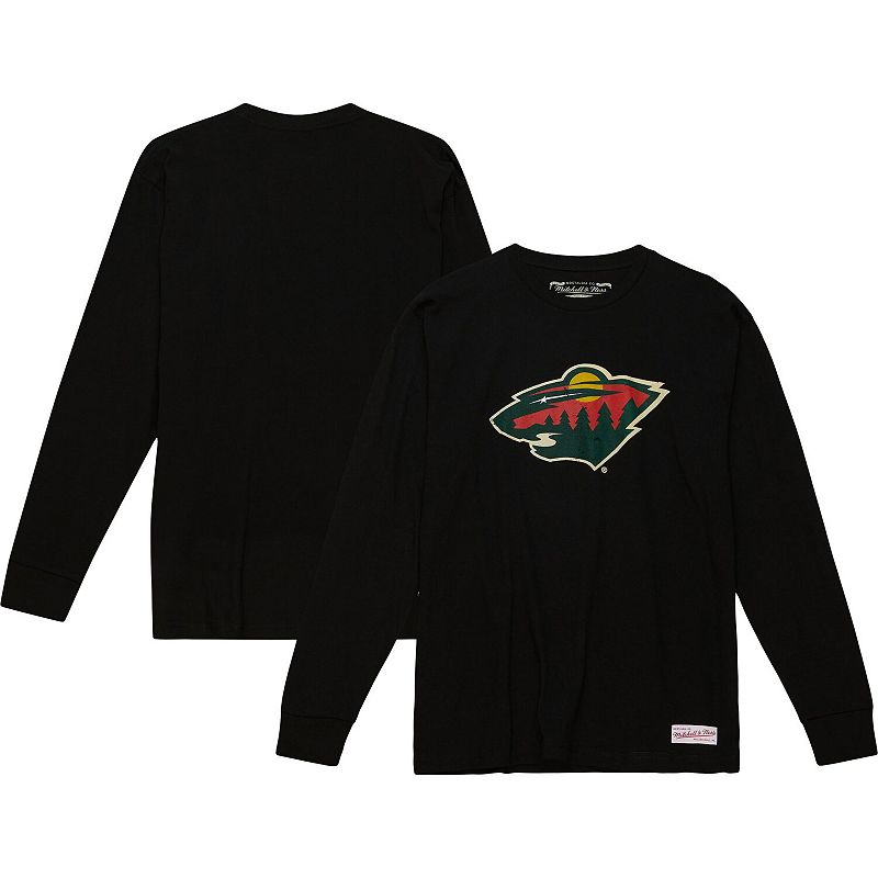 Mens Mitchell & Ness Black Minnesota Wild Logo Long Sleeve T-Shirt, Size: 