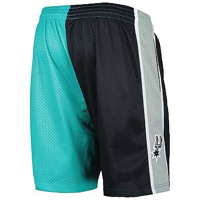Men's Mitchell & Ness Teal/Black San Antonio Spurs Hardwood Classics 1998 Split Swingman Shorts