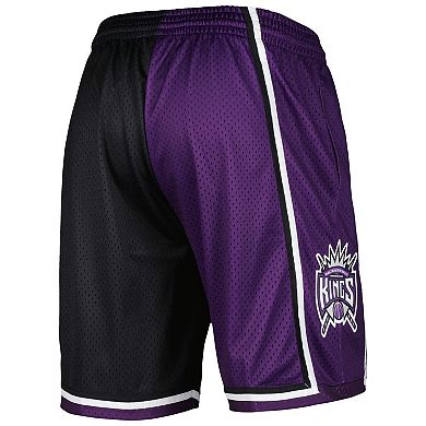 Men's Mitchell & Ness Black/Purple Sacramento Kings Hardwood Classics 2000 Split Swingman Shorts