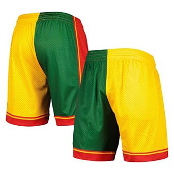 Men's Mitchell & Ness Green/Gold Seattle SuperSonics Hardwood Classics 1995 Split Swingman Shorts