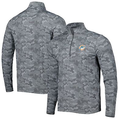 Men's Antigua Gray Miami Dolphins Brigade Throwback Quarter-Zip Top