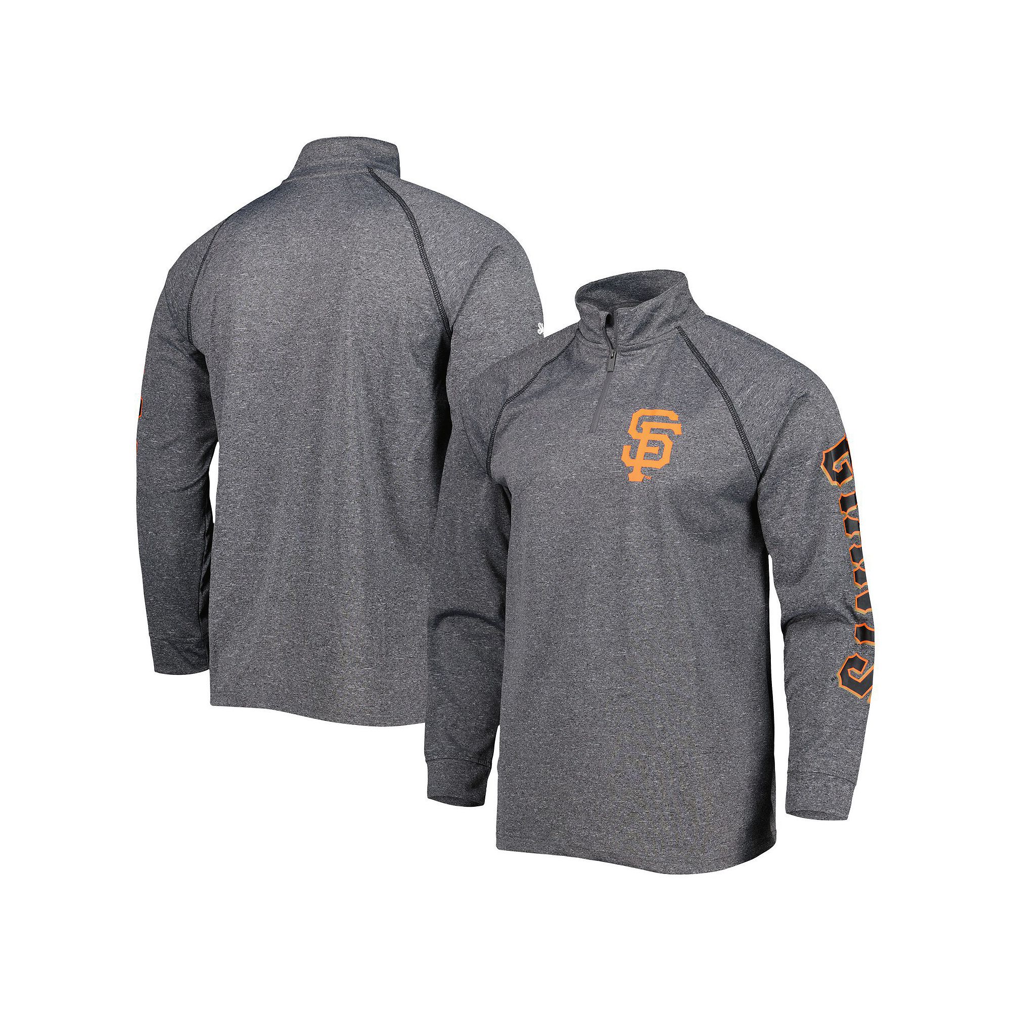 Mens Stitches Heather Gray San Francisco Giants Wordmark Raglan Quarter-Zi