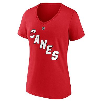 Women's Fanatics Branded Sebastian Aho Red Carolina Hurricanes Special Edition 2.0 Name & Number V-Neck T-Shirt