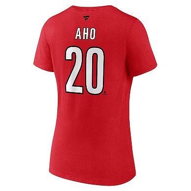 Women's Fanatics Branded Sebastian Aho Red Carolina Hurricanes Special Edition 2.0 Name & Number V-Neck T-Shirt