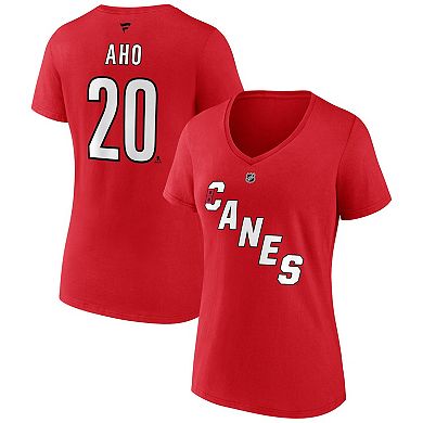 Women's Fanatics Branded Sebastian Aho Red Carolina Hurricanes Special Edition 2.0 Name & Number V-Neck T-Shirt