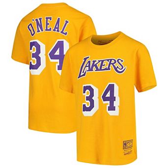 Youth Mitchell & Ness Shaquille O'Neal Gold Los Angeles Lakers Hardwood Classics Name & Number T-Shirt