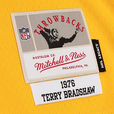 Men's Mitchell & Ness Terry Bradshaw Black/Gold Pittsburgh Steelers 1976 Split Legacy Replica Jersey