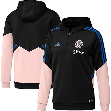 Men's adidas Black/Pink Manchester United Training AEROREADY Quarter-Zip Hoodie