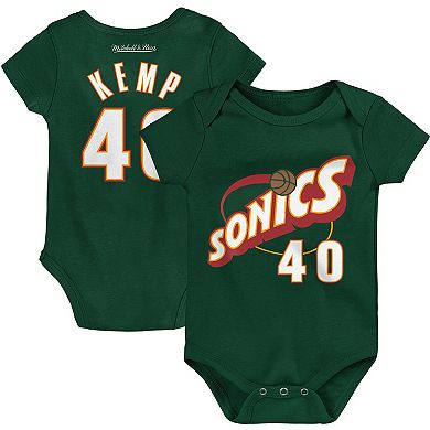 Infant Mitchell & Ness Shawn Kemp Green Seattle SuperSonics Hardwood Classics Name & Number Bodysuit