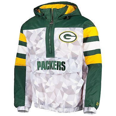 Men's Starter White/Green Green Bay Packers Thursday Night Gridiron Raglan Half-Zip Hooded Jacket