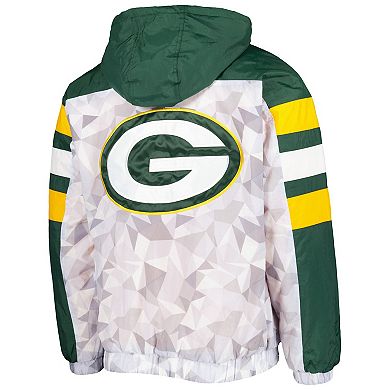Men's Starter White/Green Green Bay Packers Thursday Night Gridiron Raglan Half-Zip Hooded Jacket