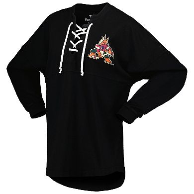 Women's Fanatics Branded Black Arizona Coyotes Spirit Lace-Up V-Neck Long Sleeve Jersey T-Shirt