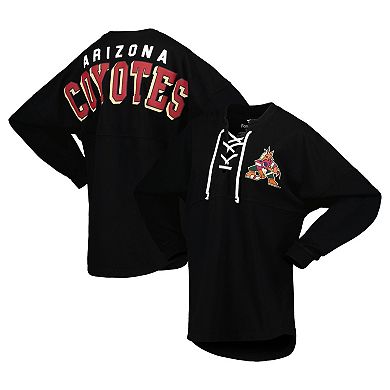 Women's Fanatics Branded Black Arizona Coyotes Spirit Lace-Up V-Neck Long Sleeve Jersey T-Shirt