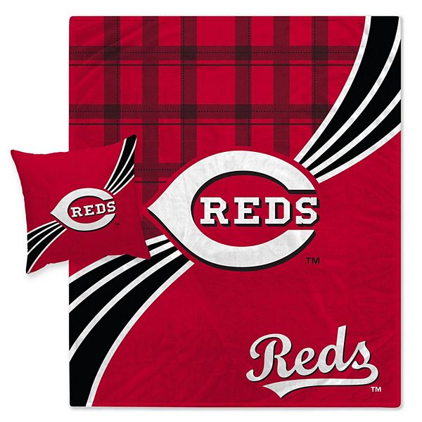 Cincinnati Reds Plaid Wave Flannel Fleece Blanket & Pillow Combo Set