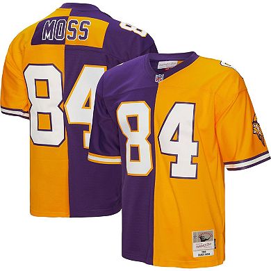 Men's Mitchell & Ness Randy Moss Purple/Gold Minnesota Vikings 1998 Split Legacy Replica Jersey