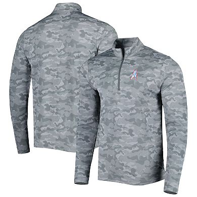 Men's Antigua Gray Houston Oilers Brigade Throwback Quarter-Zip Top