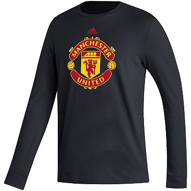 Men's adidas Black Manchester United Vertical Wordmark Long Sleeve T-Shirt