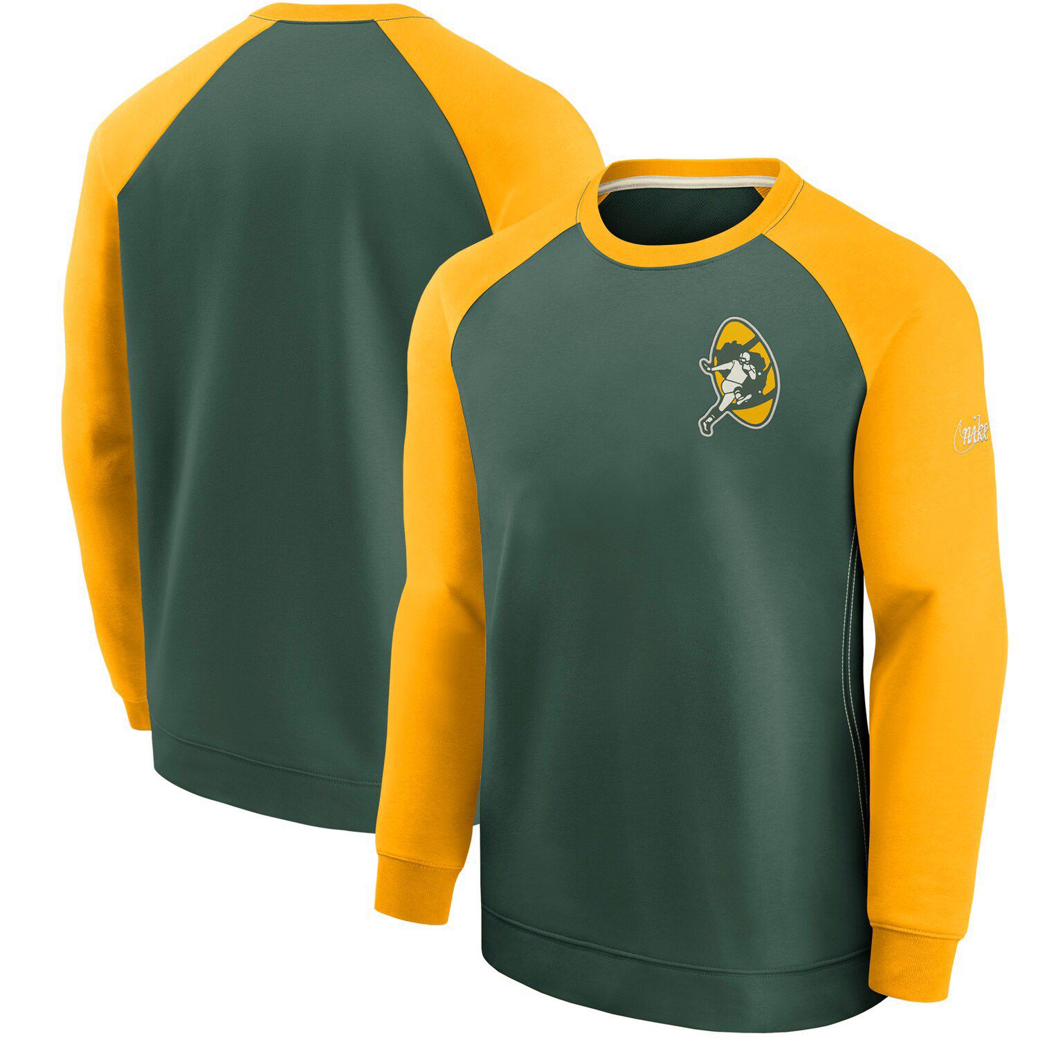 Men's Green Bay Packers Refried Apparel Gold/Green Sustainable Split Center  Pullover Sweatshirt