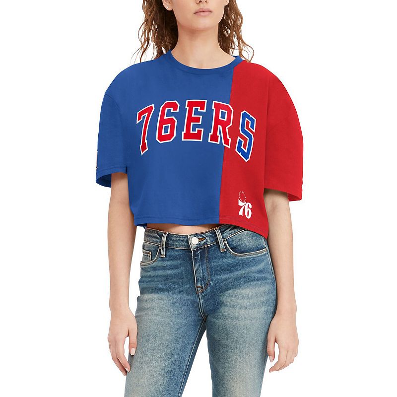 Womens Tommy Jeans Red/Royal Philadelphia 76ers Betsy Relaxed Crop T-Shirt