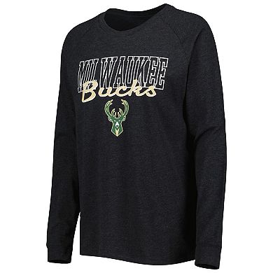 Women's Concepts Sport Heather Black/Heather Hunter Green Milwaukee Bucks Team Raglan Long Sleeve T-Shirt & Shorts Sleep Set