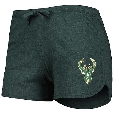 Women's Concepts Sport Heather Black/Heather Hunter Green Milwaukee Bucks Team Raglan Long Sleeve T-Shirt & Shorts Sleep Set