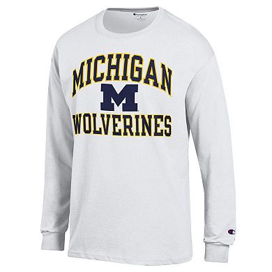 Men's Champion White Michigan Wolverines High Motor Long Sleeve T-Shirt