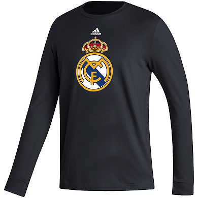 Men's adidas Black Real Madrid Vertical Wordmark Long Sleeve T-Shirt
