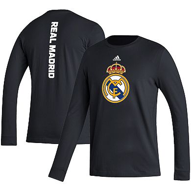 Men's adidas Black Real Madrid Vertical Wordmark Long Sleeve T-Shirt