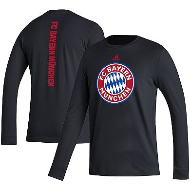Men's adidas Black Bayern Munich Vertical Wordmark Long Sleeve T-Shirt