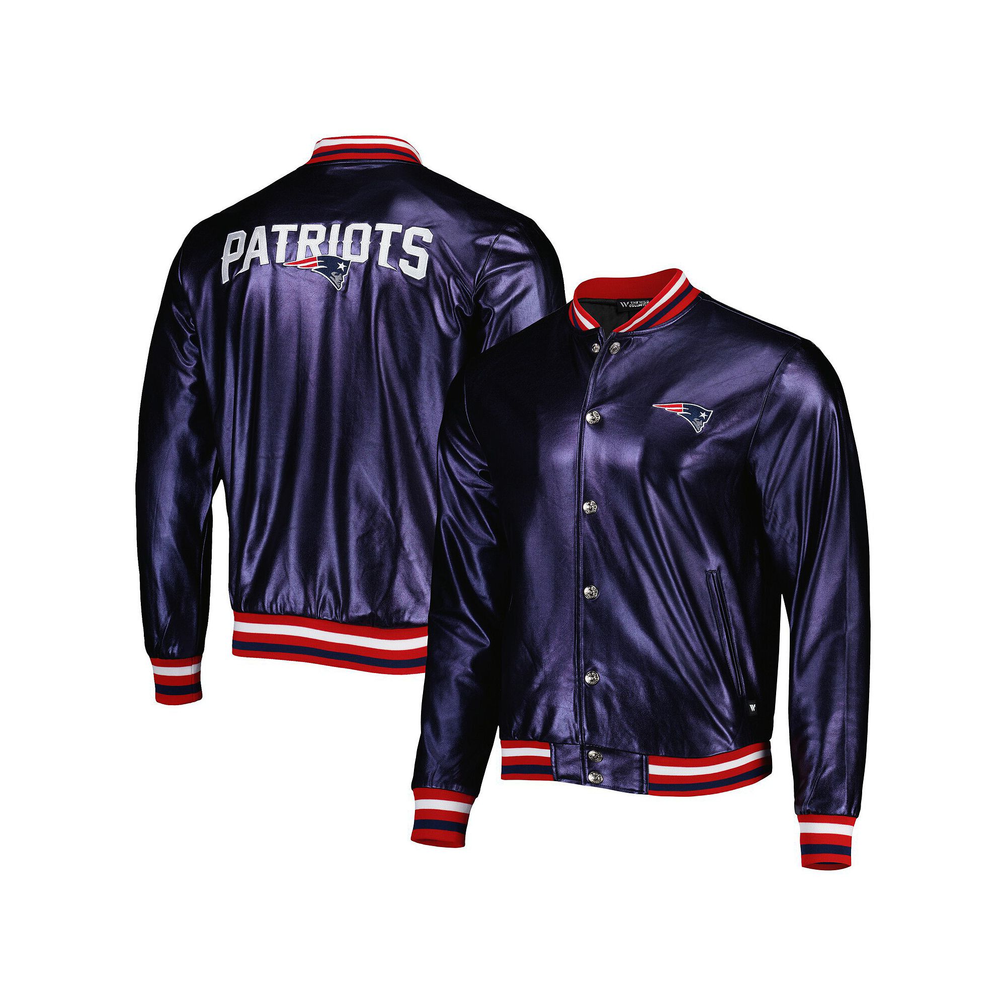 Mens The Wild Collective Navy New England Patriots Metallic Bomber Full-Sn