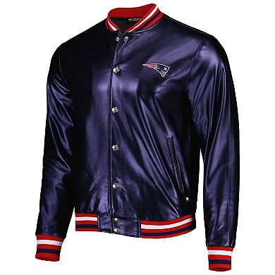 Men's The Wild Collective Navy New England Patriots Metallic Bomber Full-Snap Jacket