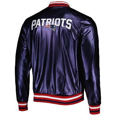 Men's The Wild Collective Navy New England Patriots Metallic Bomber Full-Snap Jacket