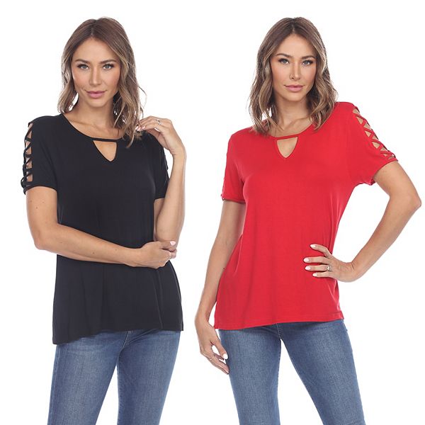 Embraceable Blue Triple Keyhole Neck Top