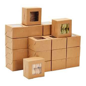 50 Pack 4x4x2.5 Mini Dessert Boxes with Window, Baked Goods Packaging Containers