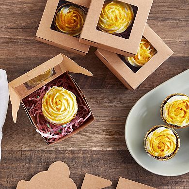 50 Pack 4x4x2.5 Mini Dessert Boxes with Window, Baked Goods Packaging Containers
