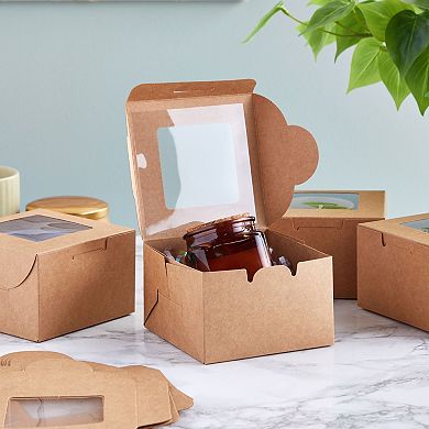 50 Pack 4x4x2.5 Mini Dessert Boxes with Window, Baked Goods Packaging Containers