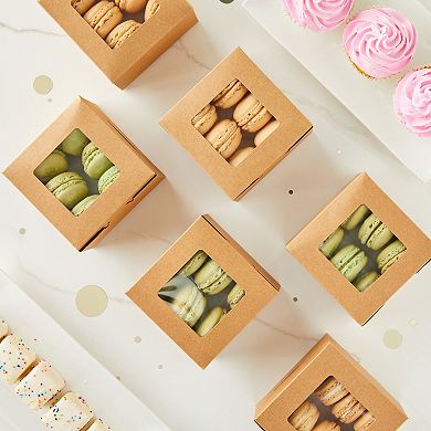50 Pack 4x4x2.5 Mini Dessert Boxes with Window, Baked Goods Packaging Containers