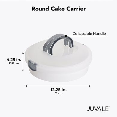 Round Cake Carrier with Handle for Desserts, Cupcakes, Deviled Eggs (White)